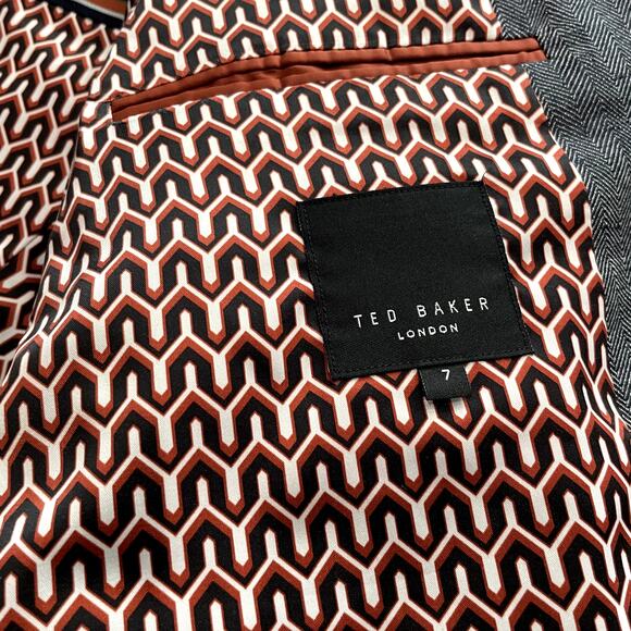 Ted Baker Herringbone Gray Blazer Suit Jacket Men's Size 7 3XL - Picture 3 of 5